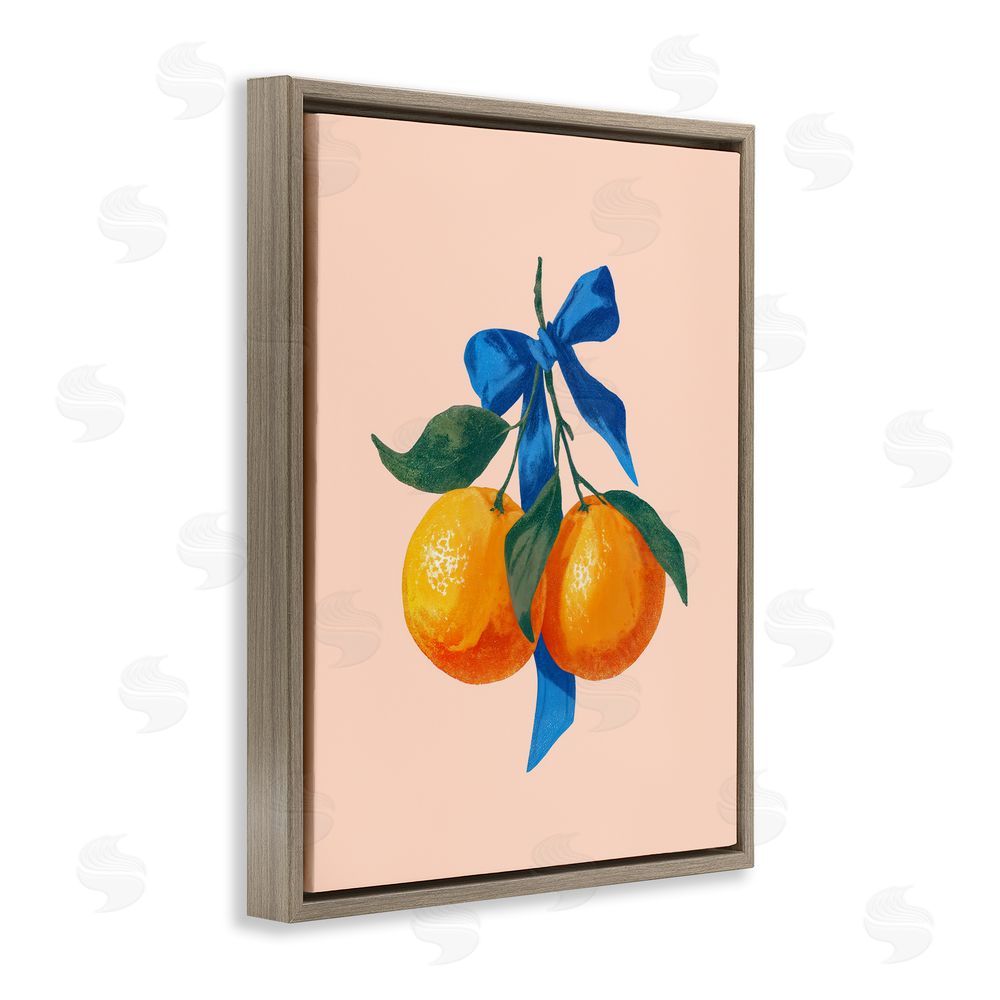 Imagine It Images Two Oranges with Blue Bow Brown Floating Frame Canvas Wall Art Print