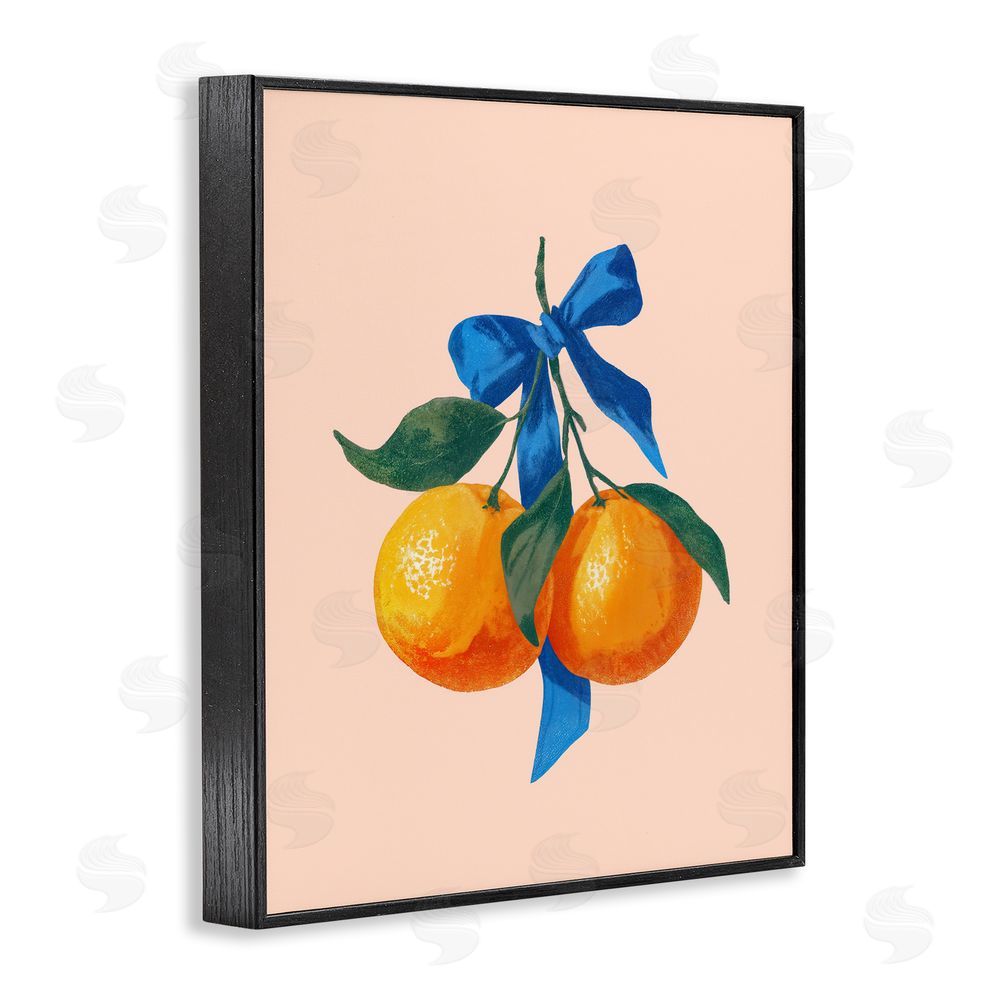 Imagine It Images Two Oranges with Blue Bow Black Framed Giclee Wall Art Print