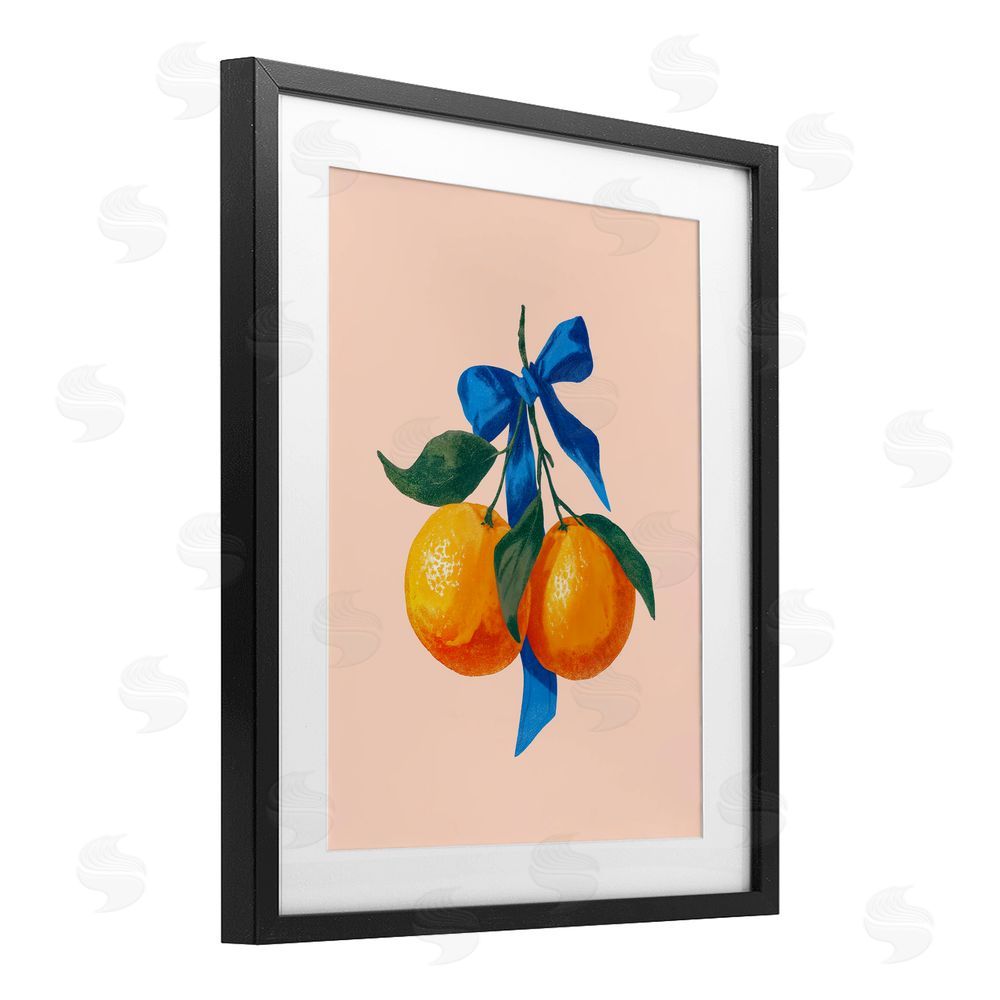 Imagine It Images Two Oranges with Blue Bow Black Framed Print Under Glass Wall Art