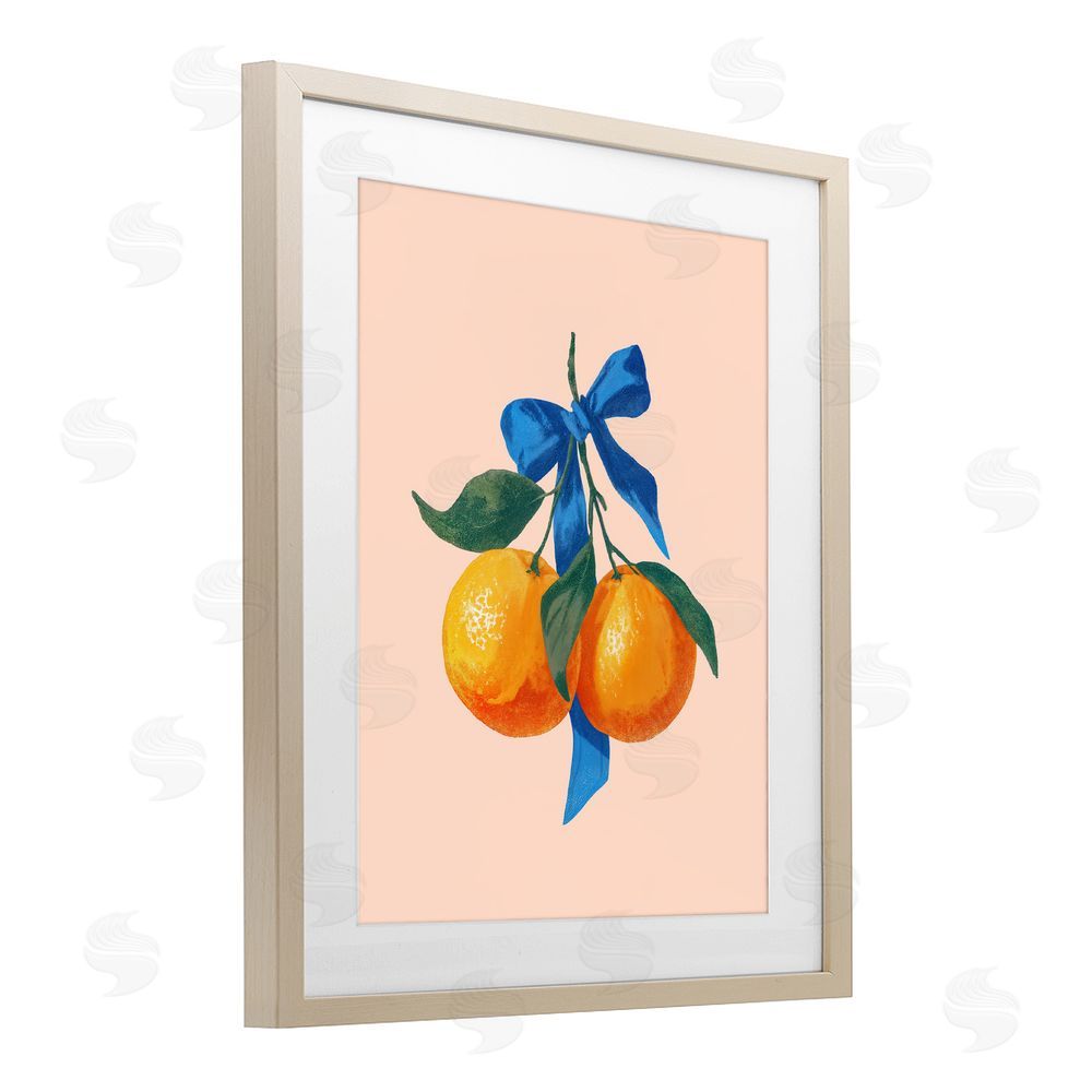 Imagine It Images Two Oranges with Blue Bow Brown Framed Print Under Glass Wall Art