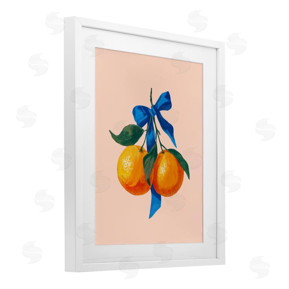 Imagine It Images Two Oranges with Blue Bow White Framed Print Under Glass Wall Art