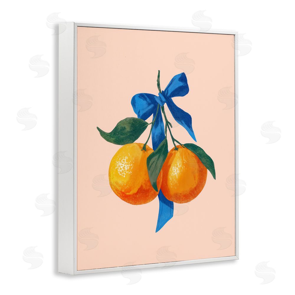 Imagine It Images Two Oranges with Blue Bow White Framed Giclee Wall Art Print