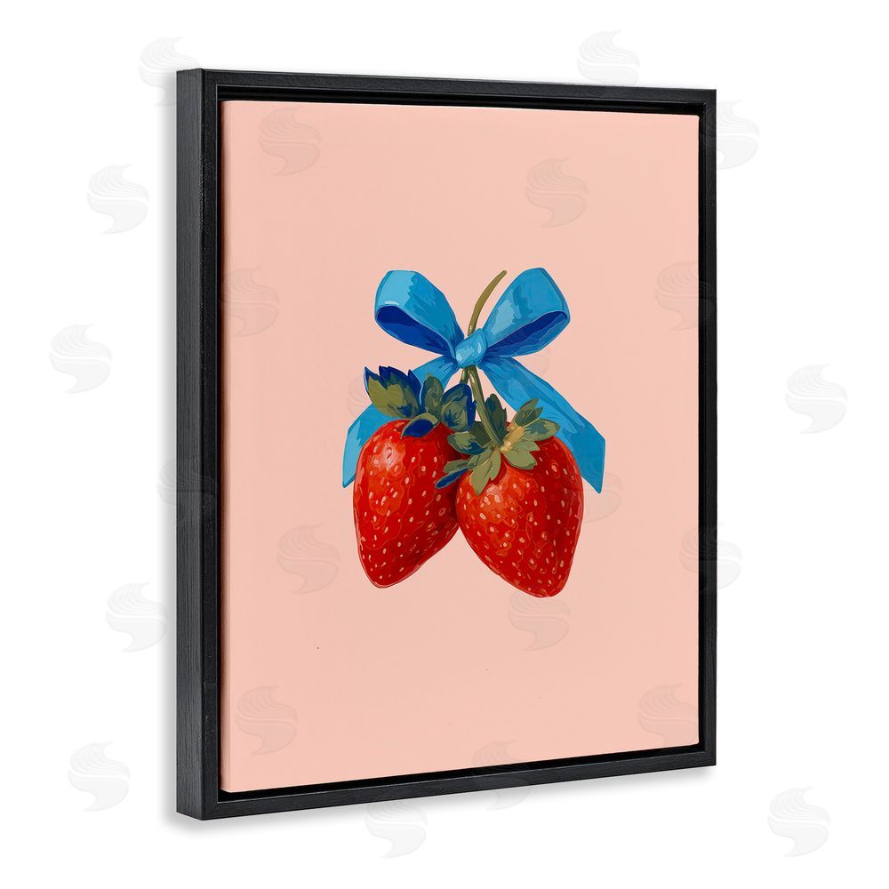 Imagine It Images Strawberry Pair with Blue Bow Black Floating Frame Canvas Wall Art Print