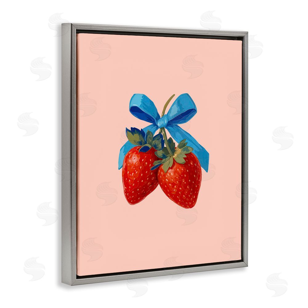 Imagine It Images Strawberry Pair with Blue Bow Gray Floating Frame Canvas Wall Art Print