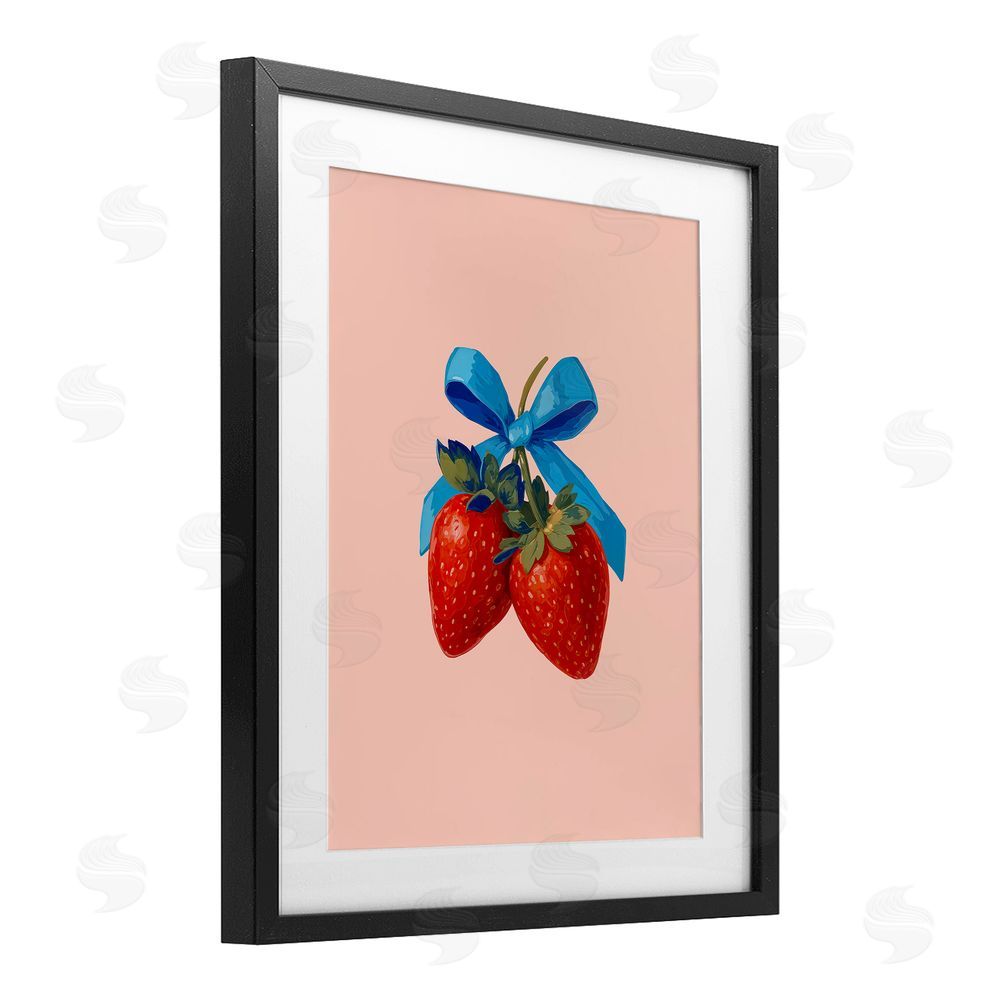 Imagine It Images Strawberry Pair with Blue Bow Black Framed Print Under Glass Wall Art