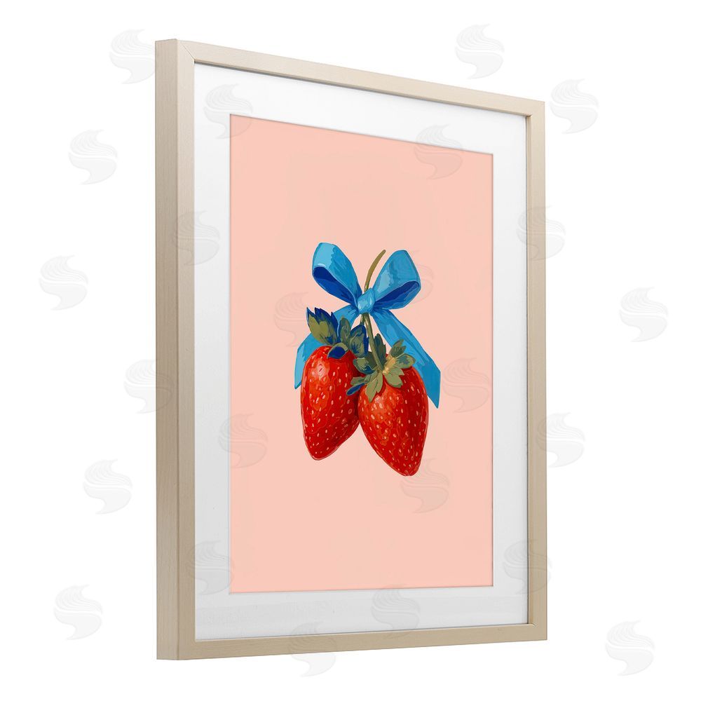 Imagine It Images Strawberry Pair with Blue Bow Brown Framed Print Under Glass Wall Art