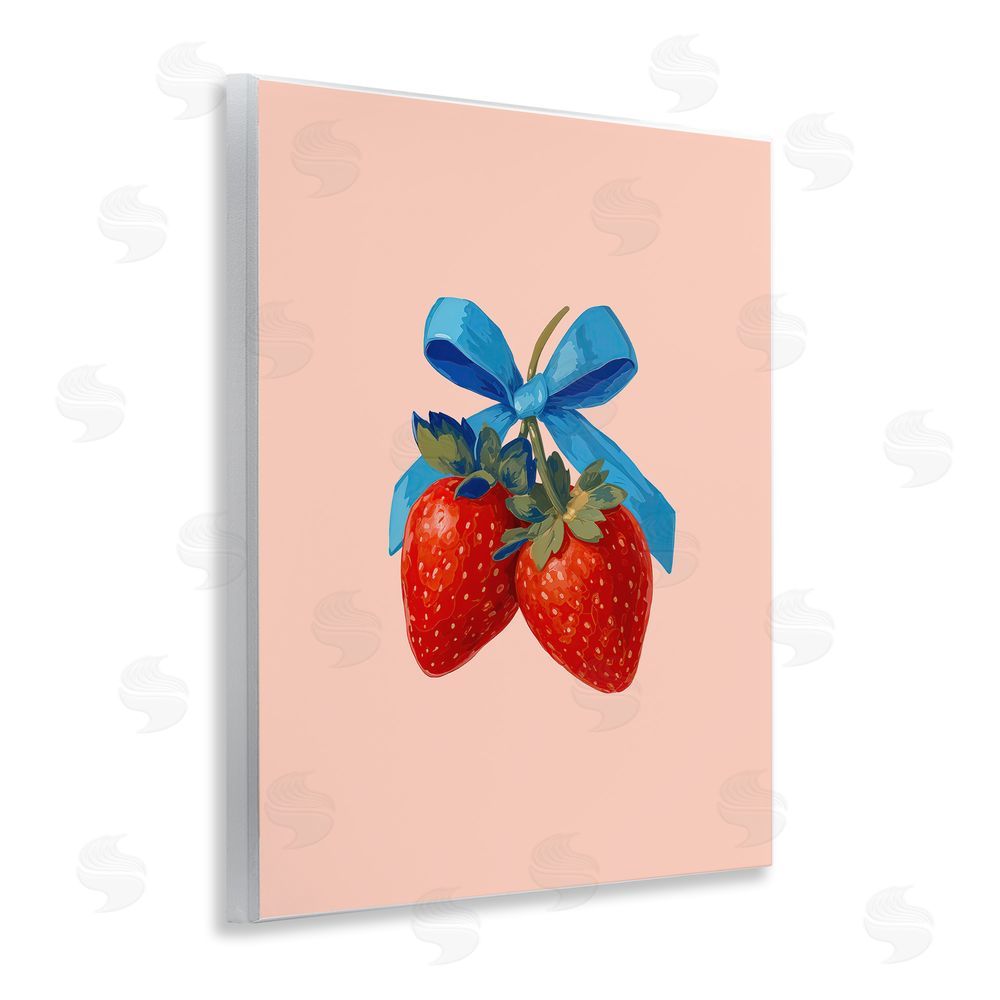 Imagine It Images Strawberry Pair with Blue Bow Wooden Wall Plaque Art Print