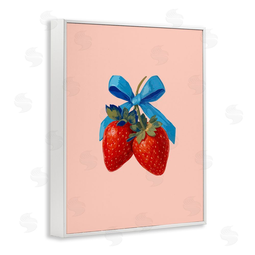 Imagine It Images Strawberry Pair with Blue Bow White Framed Giclee Wall Art Print