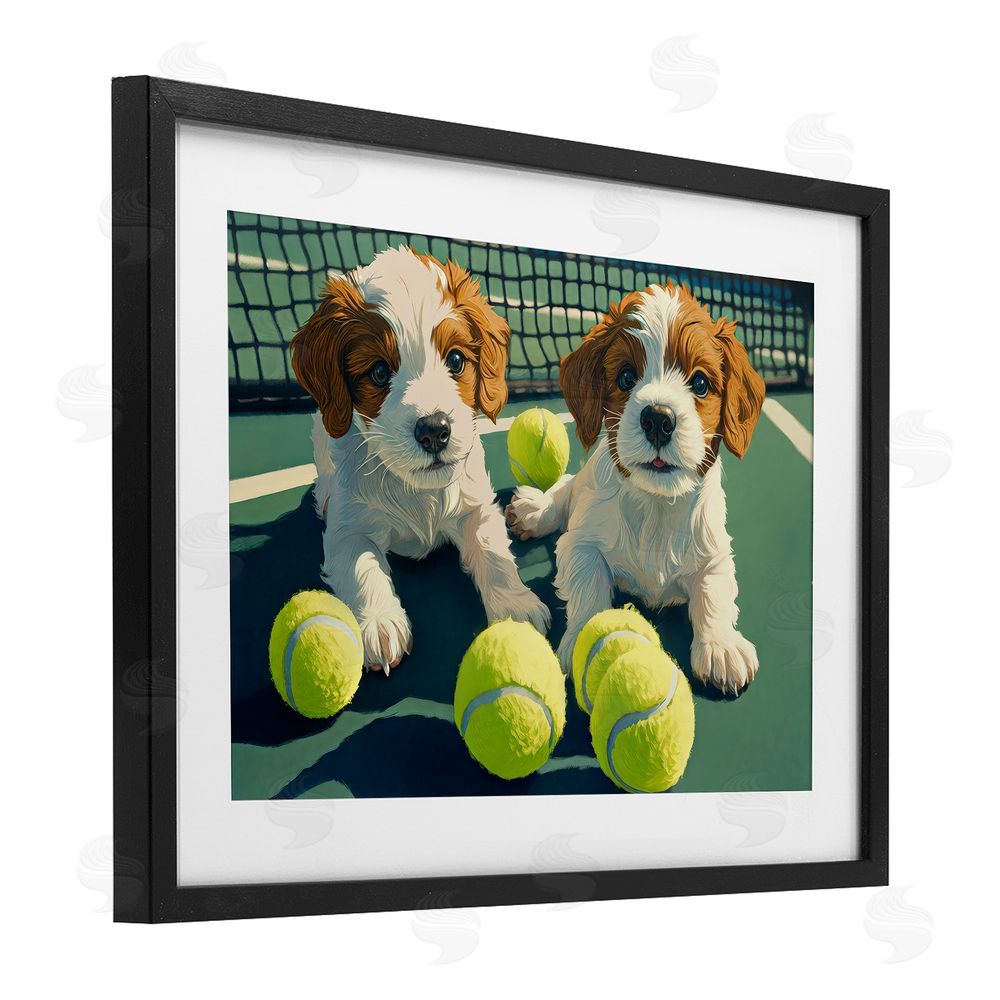 Imagine It Images Playful Puppies with Tennis Balls Black Framed Print Under Glass Wall Art