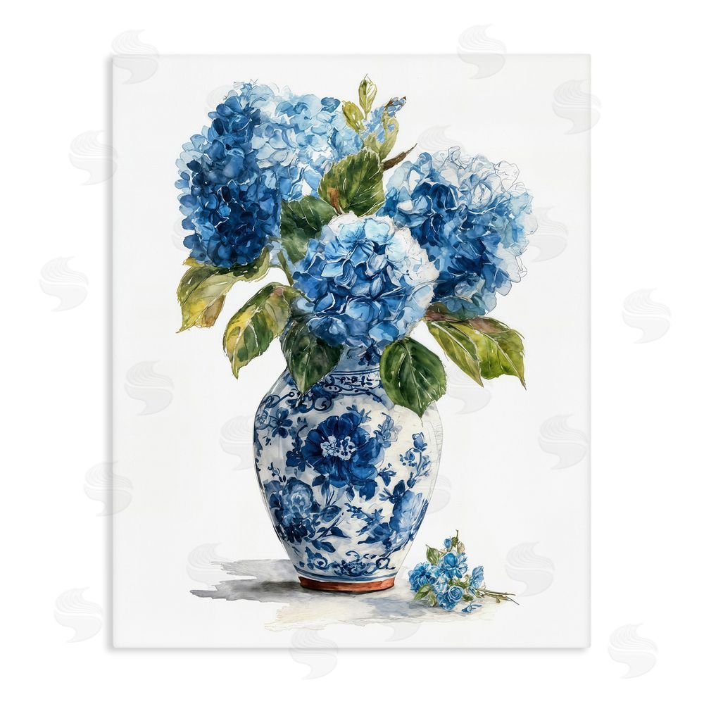 Imagine It Images Porcelain Vase with Hydrangea Bouquet Stretched Canvas Wall Art Print