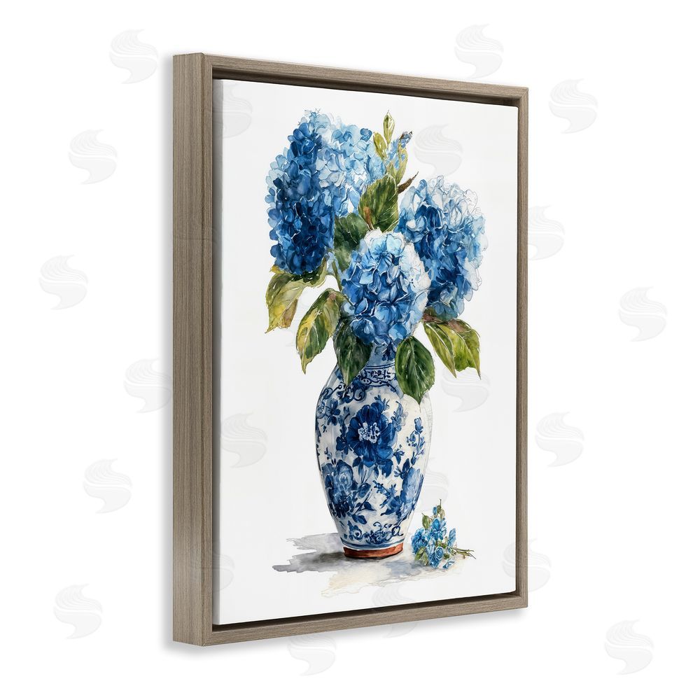 Imagine It Images Porcelain Vase with Hydrangea Bouquet Brown Floating Frame Canvas Wall Art Print