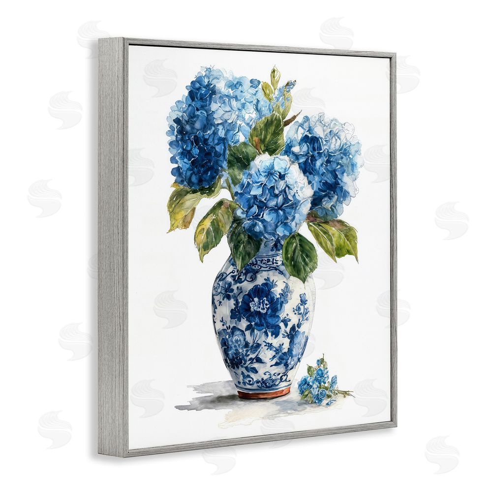 Imagine It Images Porcelain Vase with Hydrangea Bouquet Gray Framed Giclee Wall Art Print