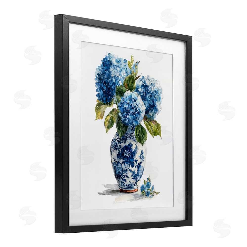Imagine It Images Porcelain Vase with Hydrangea Bouquet Black Framed Print Under Glass Wall Art