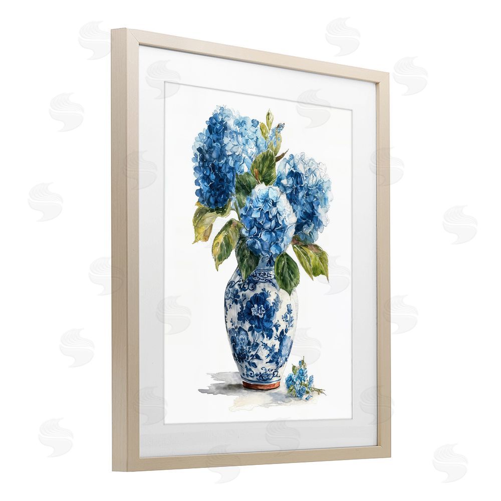 Imagine It Images Porcelain Vase with Hydrangea Bouquet Brown Framed Print Under Glass Wall Art
