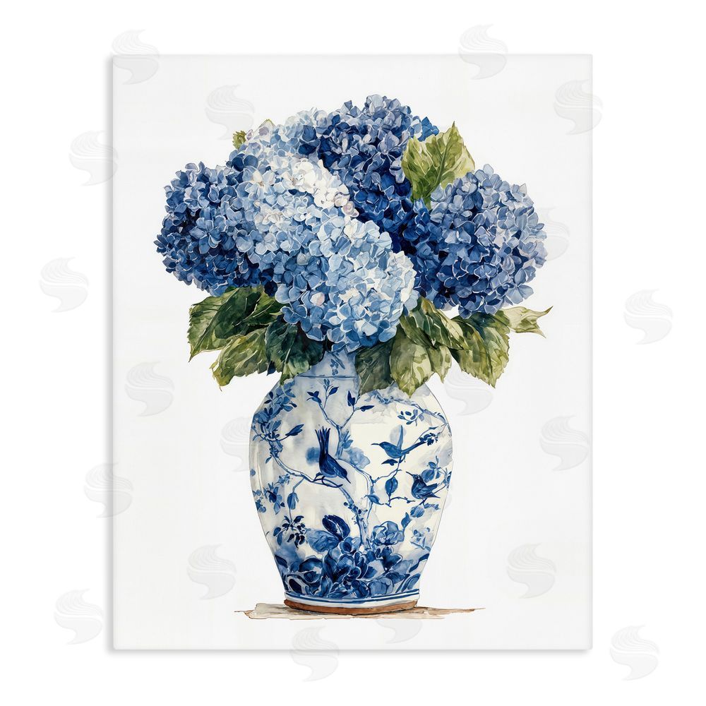 Imagine It Images Blue Hydrangeas in Porcelain Stretched Canvas Wall Art Print