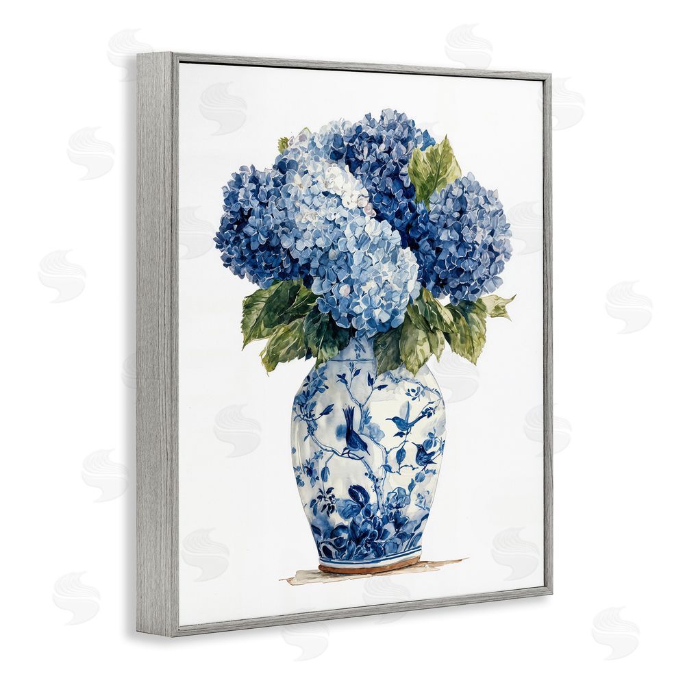 Imagine It Images Blue Hydrangeas in Porcelain Gray Framed Giclee Wall Art Print
