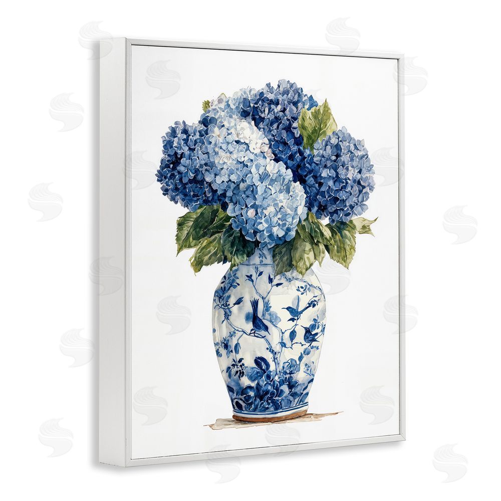 Imagine It Images Blue Hydrangeas in Porcelain White Framed Giclee Wall Art Print