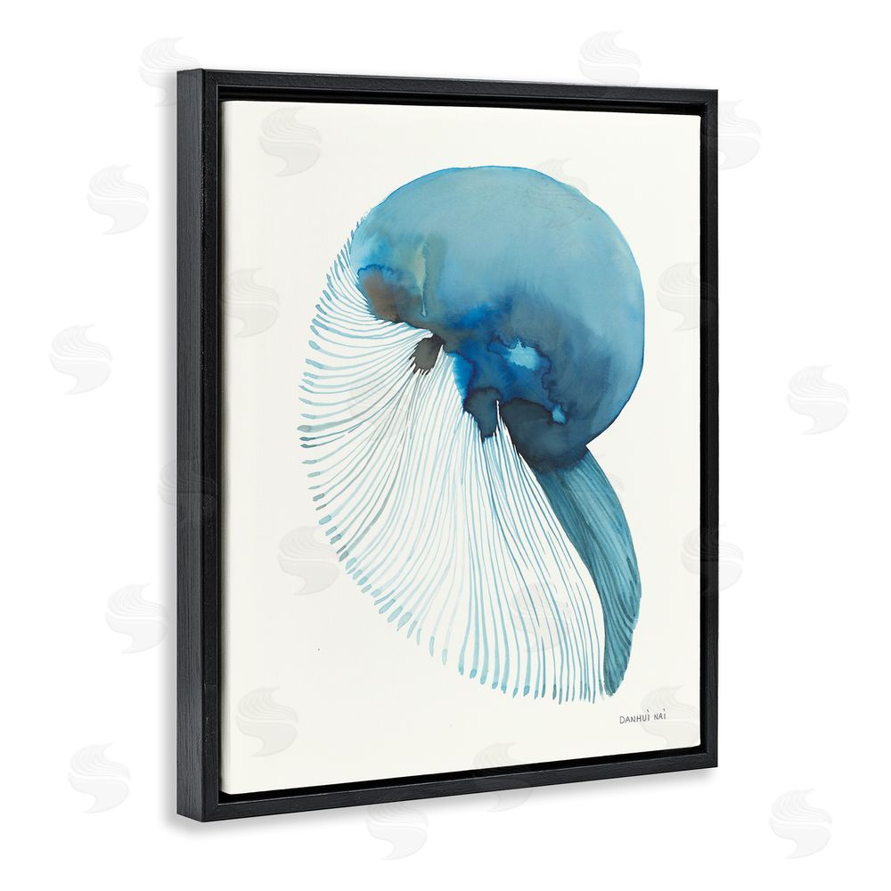 Danhui Nai Blue Shadowed Nautilus Black Floating Frame Canvas Wall Art Print
