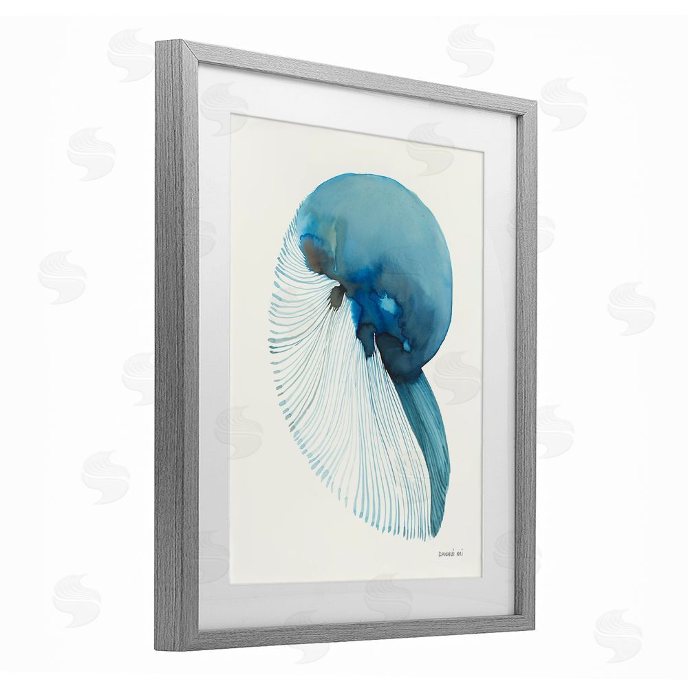 Danhui Nai Blue Shadowed Nautilus Gray Framed Print Under Glass Wall Art