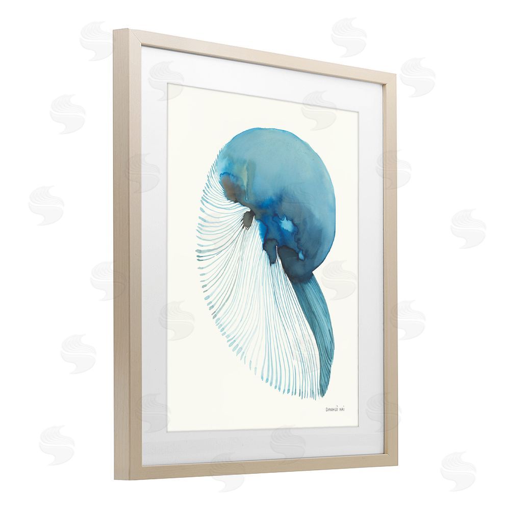 Danhui Nai Blue Shadowed Nautilus Brown Framed Print Under Glass Wall Art