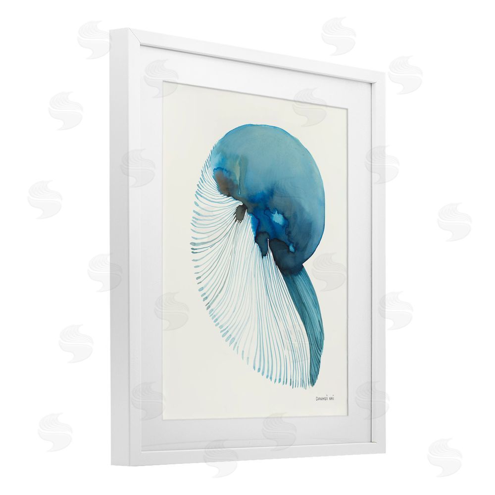 Danhui Nai Blue Shadowed Nautilus White Framed Print Under Glass Wall Art