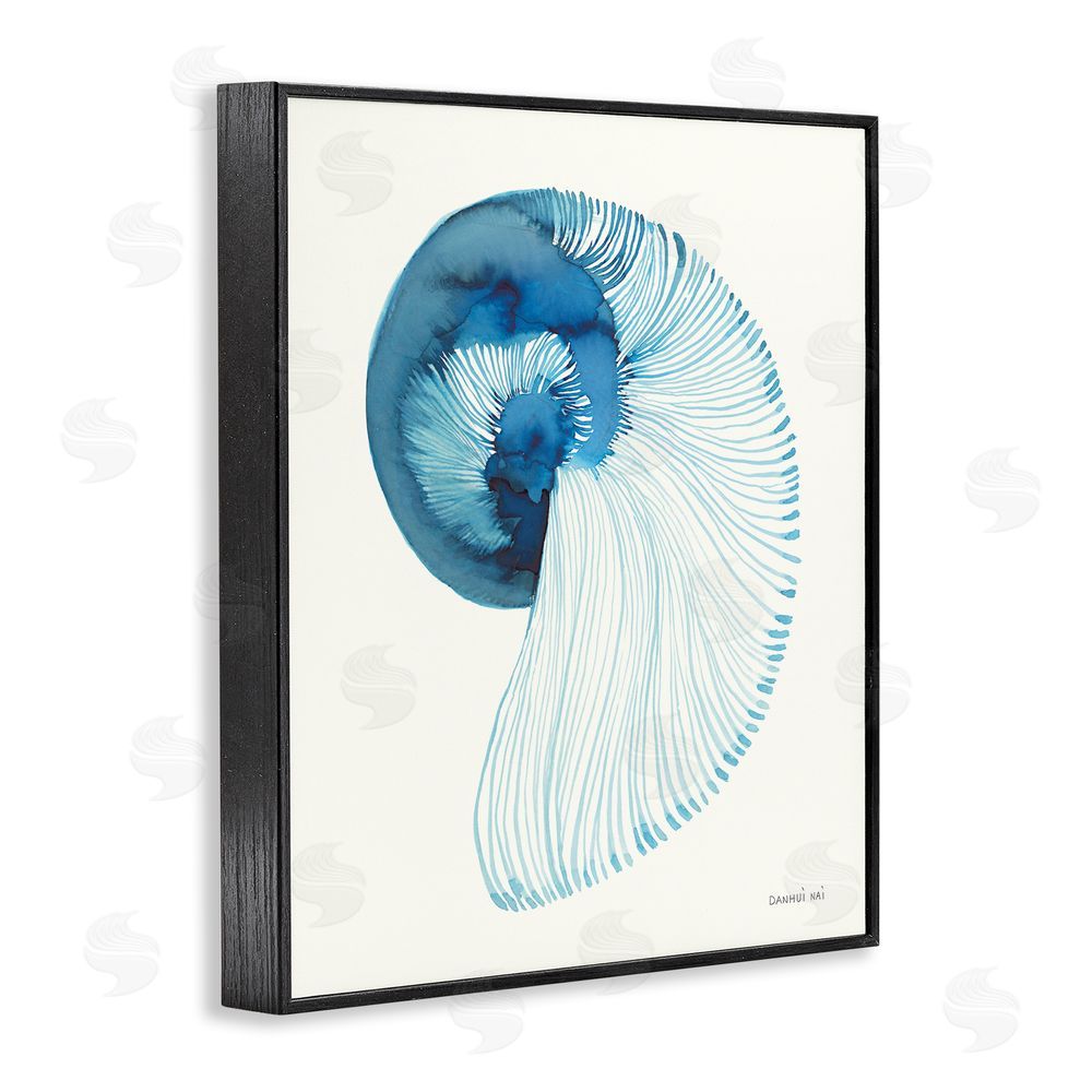 Danhui Nai Blue Watercolor Nautilus Black Framed Giclee Wall Art Print