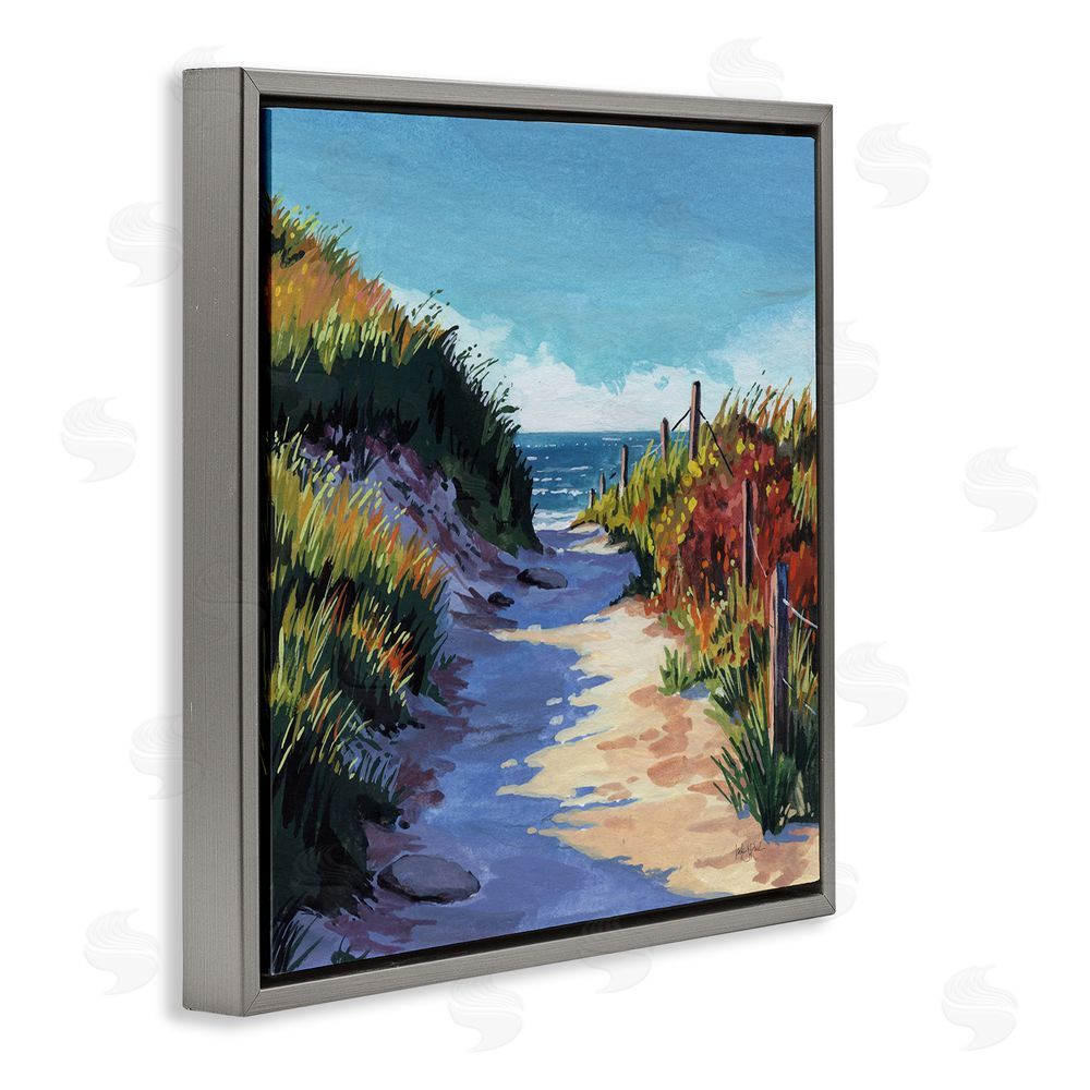 Kate Jarvik Birch Breezy Beach Pathway Gray Floating Frame Canvas Wall Art Print