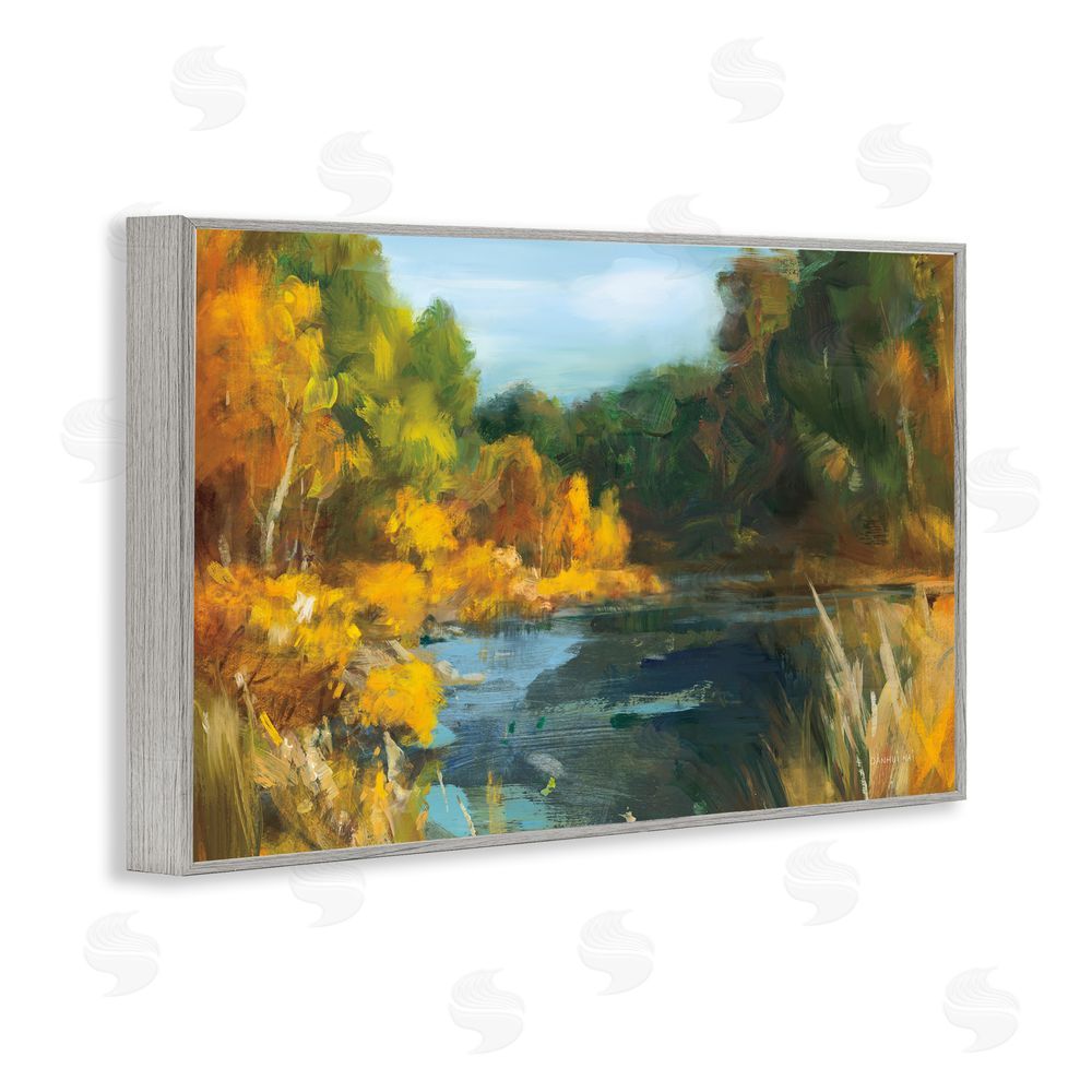 Danhui Nai Autumn River Bend Abstract Gray Framed Giclee Wall Art Print