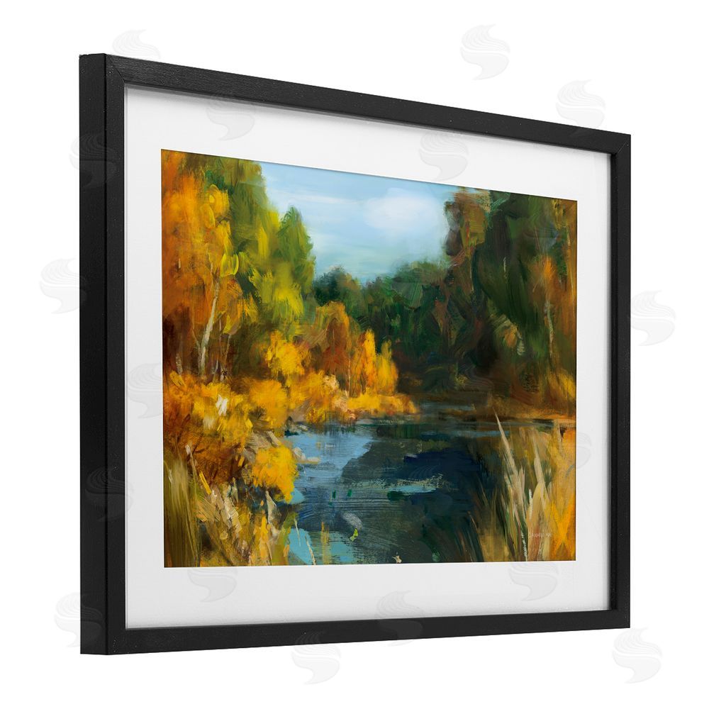 Danhui Nai Autumn River Bend Abstract Black Framed Print Under Glass with Matting Wall Art