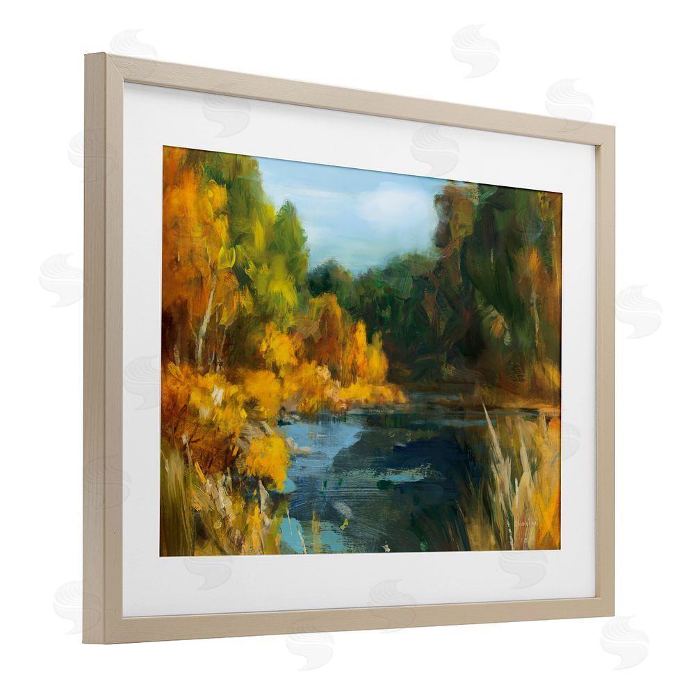 Danhui Nai Autumn River Bend Abstract Brown Framed Print Under Glass with Matting Wall Art