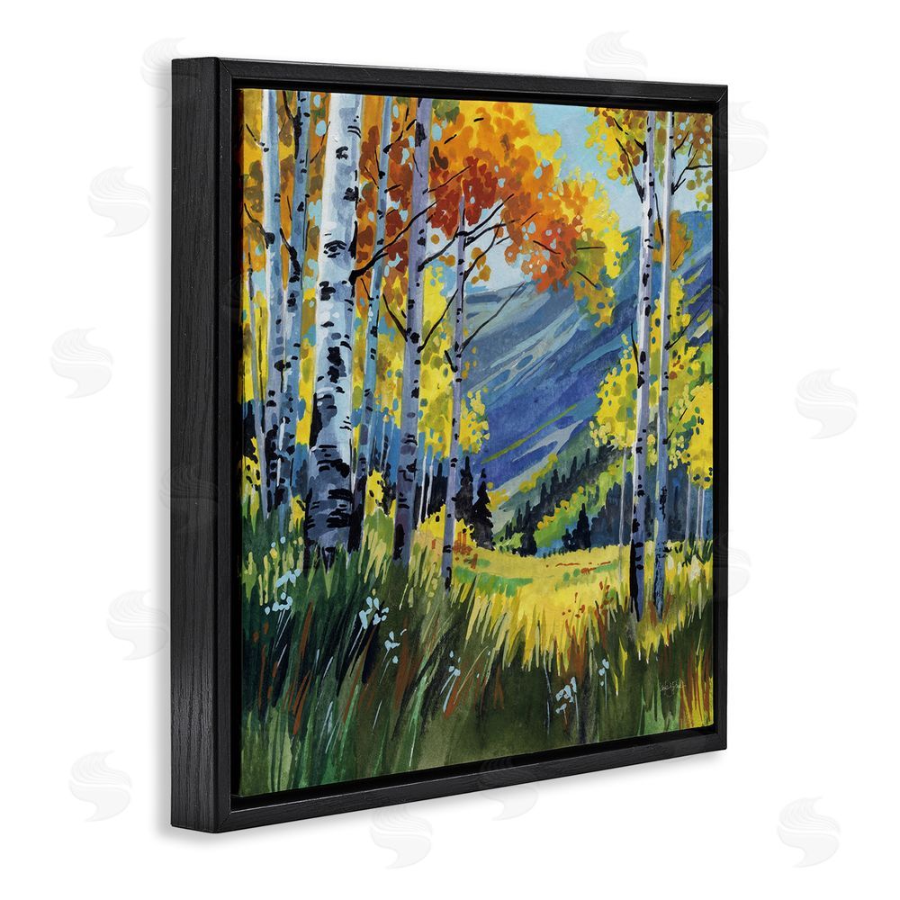 Kate Jarvik Birch Autumn Golden Birch Grove Black Floating Frame Stretched Canvas Wall Art Print