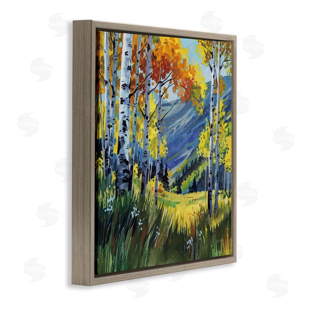 Kate Jarvik Birch Autumn Golden Birch Grove Brown Floating Frame Stretched Canvas Wall Art Print