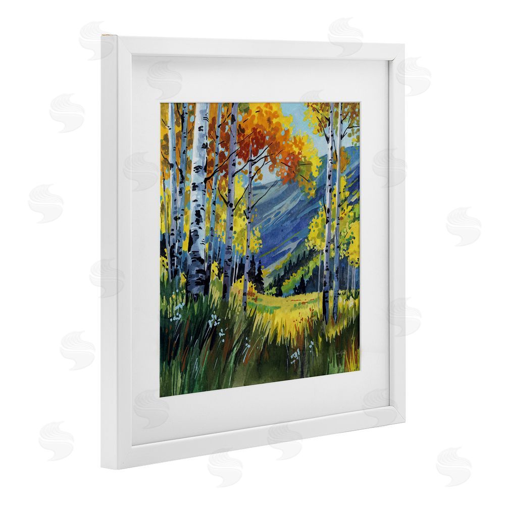 Kate Jarvik Birch Autumn Golden Birch Grove White Framed Print Under Glass with Matting Wall Art