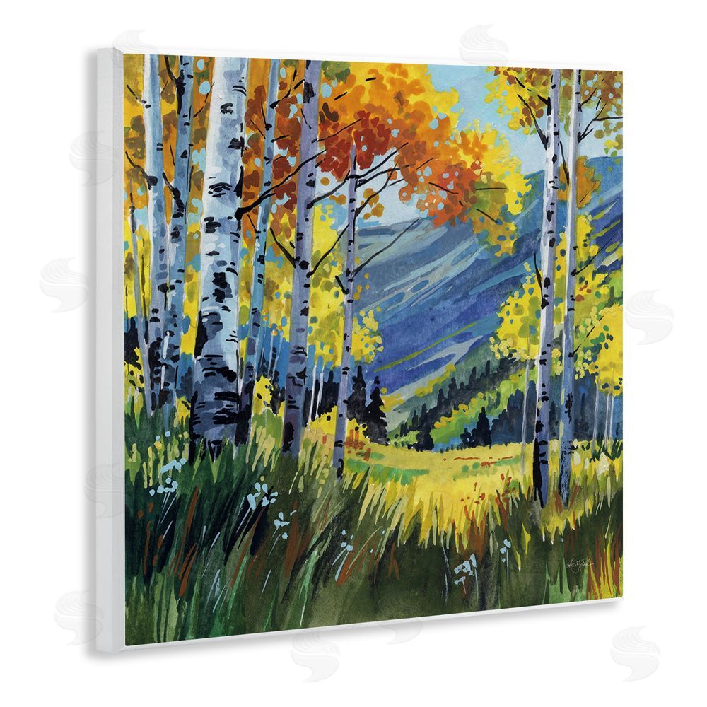 Kate Jarvik Birch Autumn Golden Birch Grove Wall Plaque Art Print with White Foil Wrap