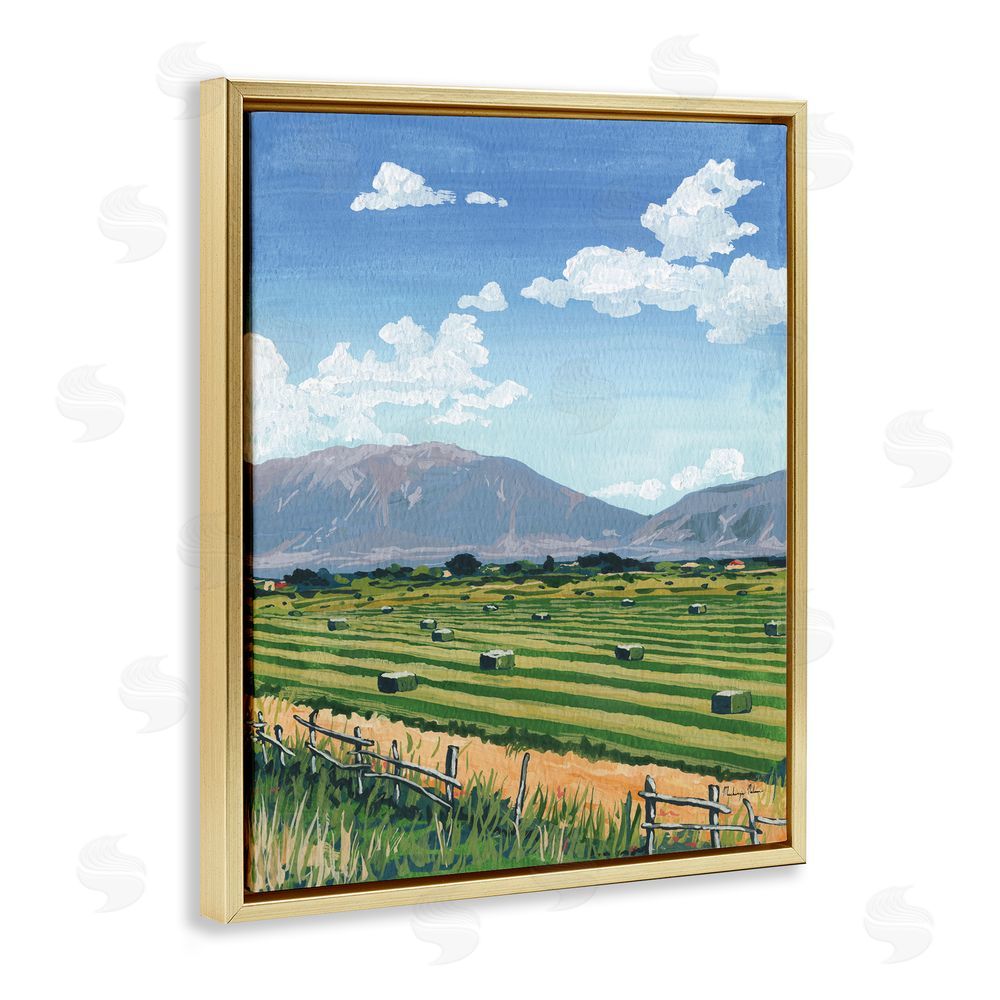 Mackenzie Nelson Back Window Overlooking Hay Fields Gold Floating Frame Canvas Wall Art Print