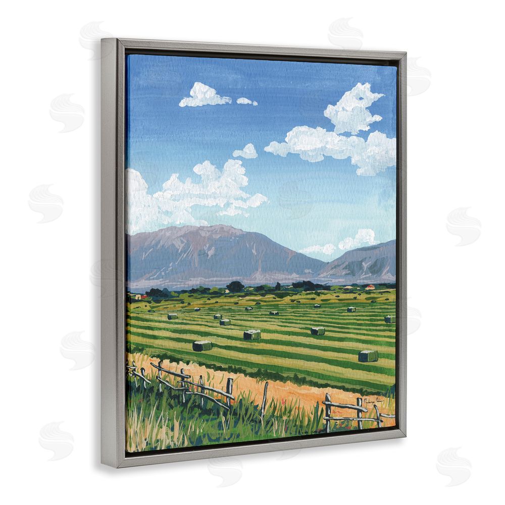 Mackenzie Nelson Back Window Overlooking Hay Fields Gray Floating Frame Canvas Wall Art Print