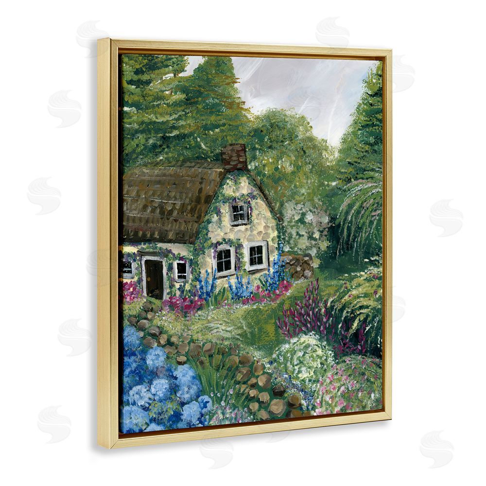 Yvette St. Amant Charming Country Cottage Path Gold Floating Frame Canvas Wall Art Print