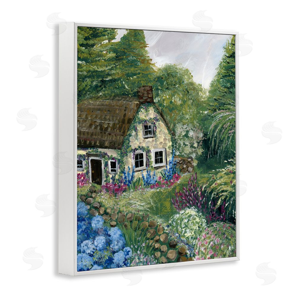 Yvette St. Amant Charming Country Cottage Path White Framed Giclee Wall Art Print