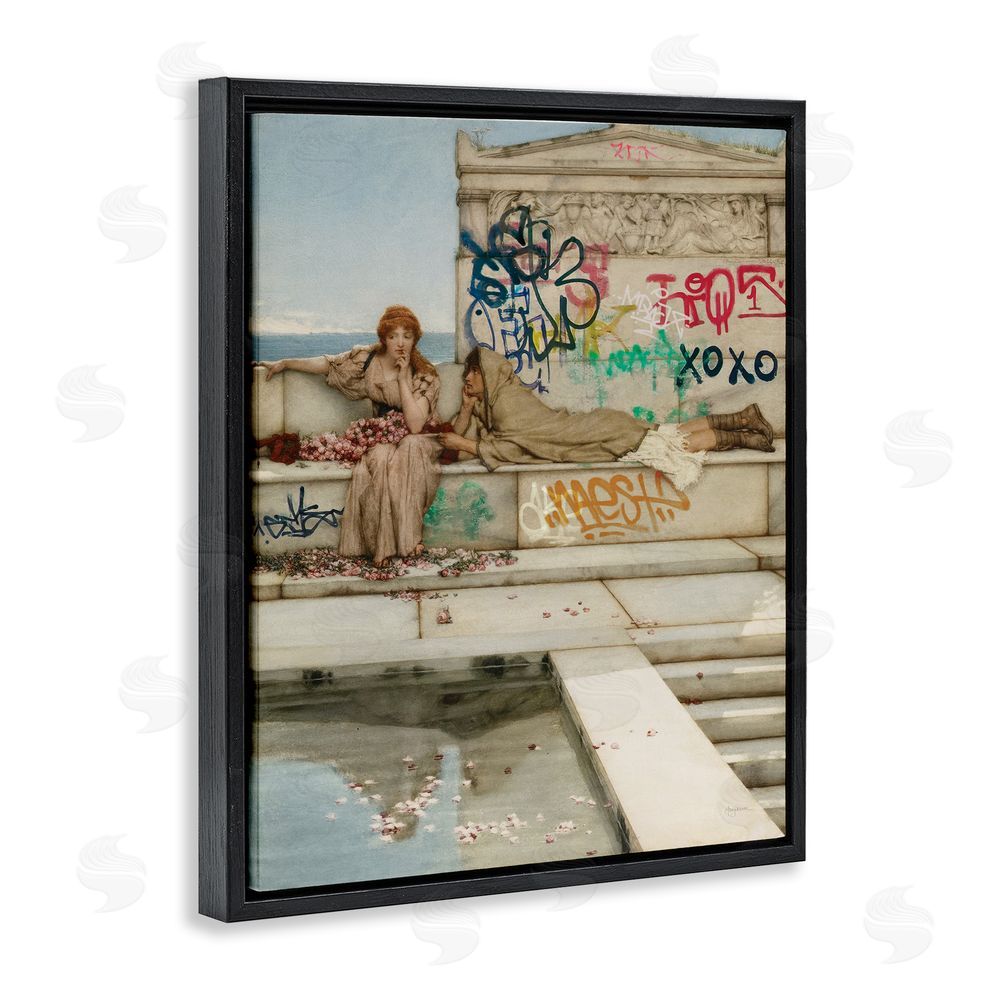 Mary Urban Antiquity Graffiti Classic Poolside Black Floating Frame Canvas Wall Art Print