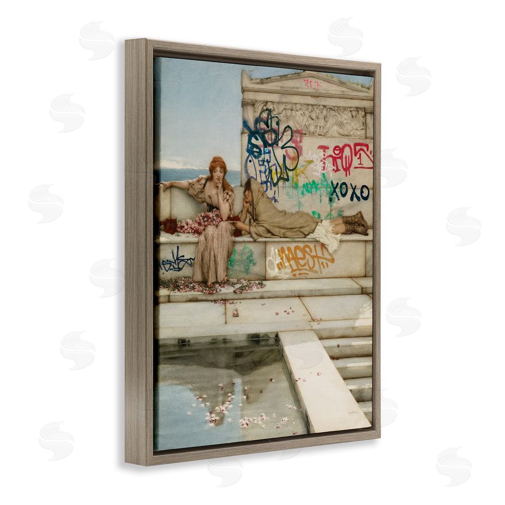 Mary Urban Antiquity Graffiti Classic Poolside Brown Floating Frame Canvas Wall Art Print