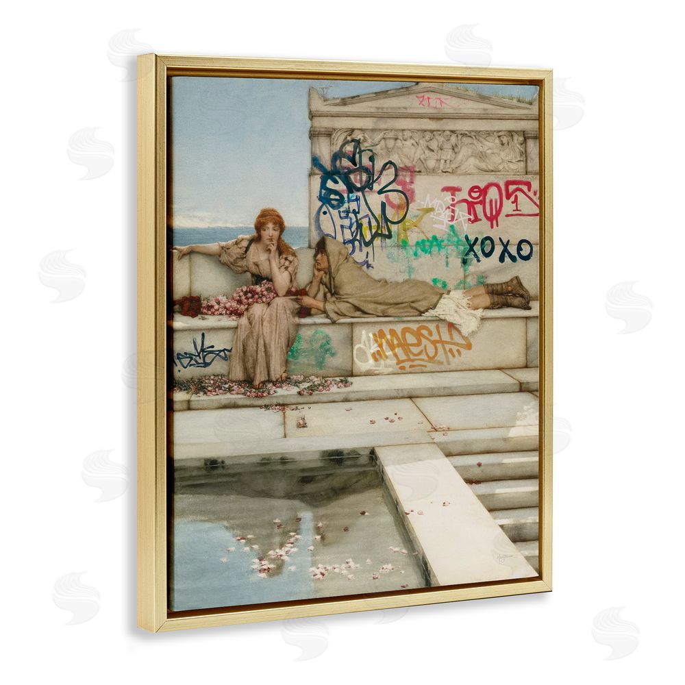 Mary Urban Antiquity Graffiti Classic Poolside Gold Floating Frame Canvas Wall Art Print