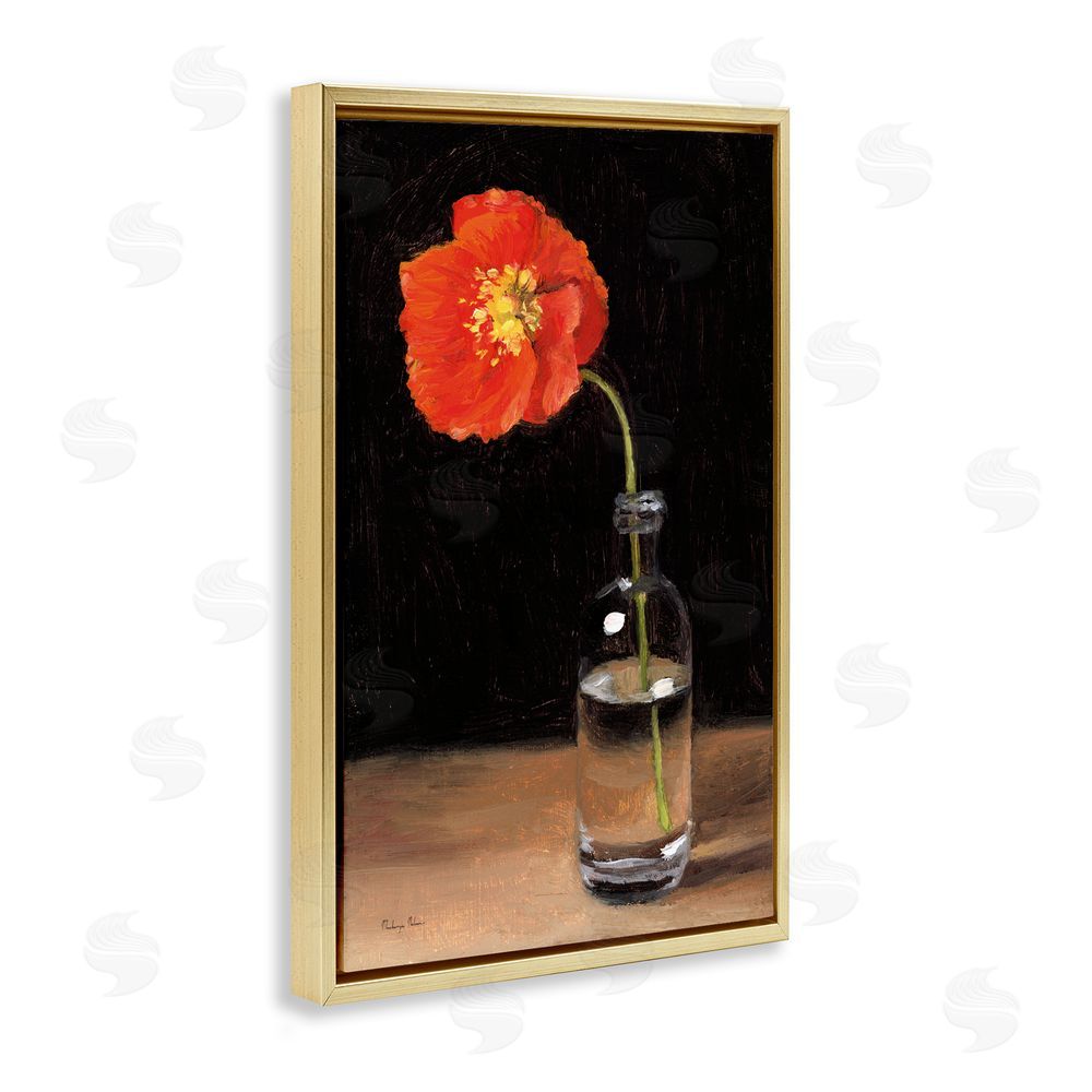 Mackenzie Nelson Bottled Beauty Single Red Poppy Gold Floating Frame Canvas Wall Art Print