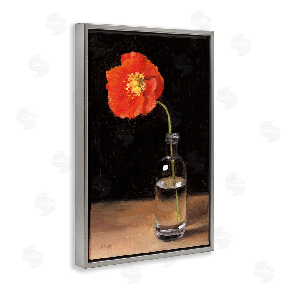 Mackenzie Nelson Bottled Beauty Single Red Poppy Gray Floating Frame Canvas Wall Art Print