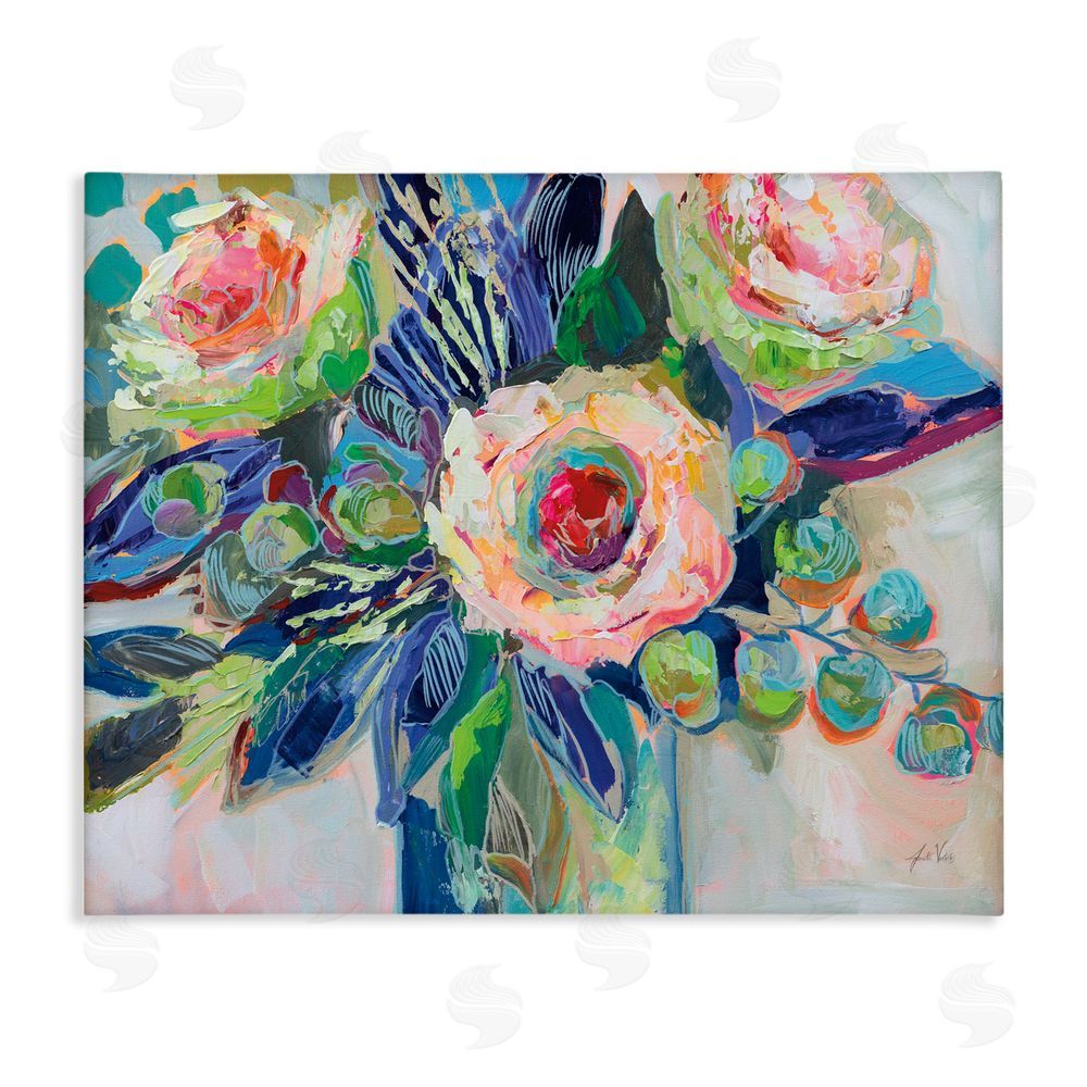 Jeanette Vertentes Centered Triple Blooms Stretched Canvas Wall Art Print