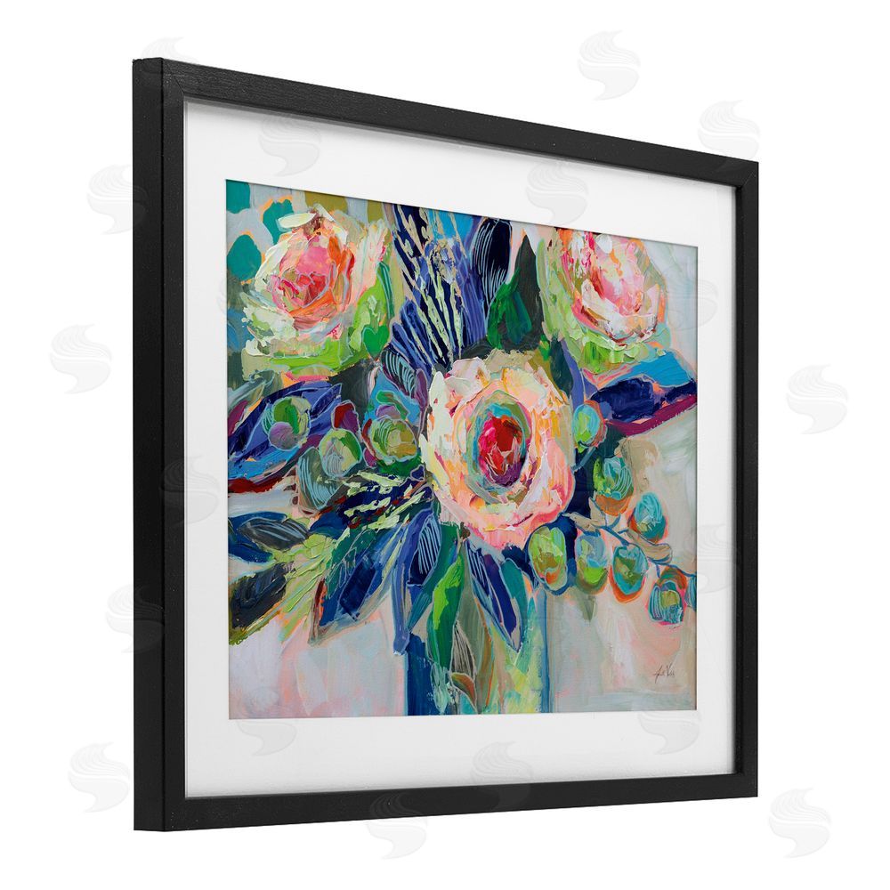 Jeanette Vertentes Centered Triple Blooms Black Framed Print Under Glass Wall Art