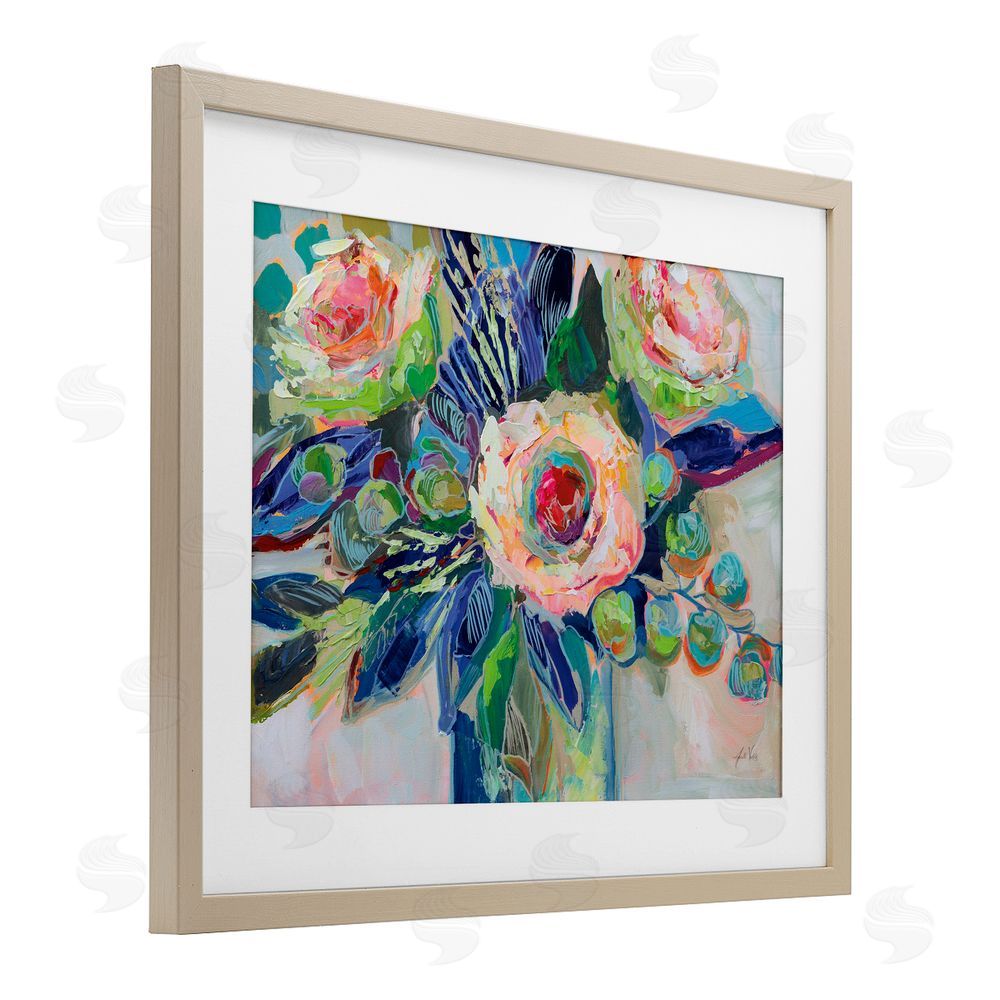 Jeanette Vertentes Centered Triple Blooms Brown Framed Print Under Glass Wall Art