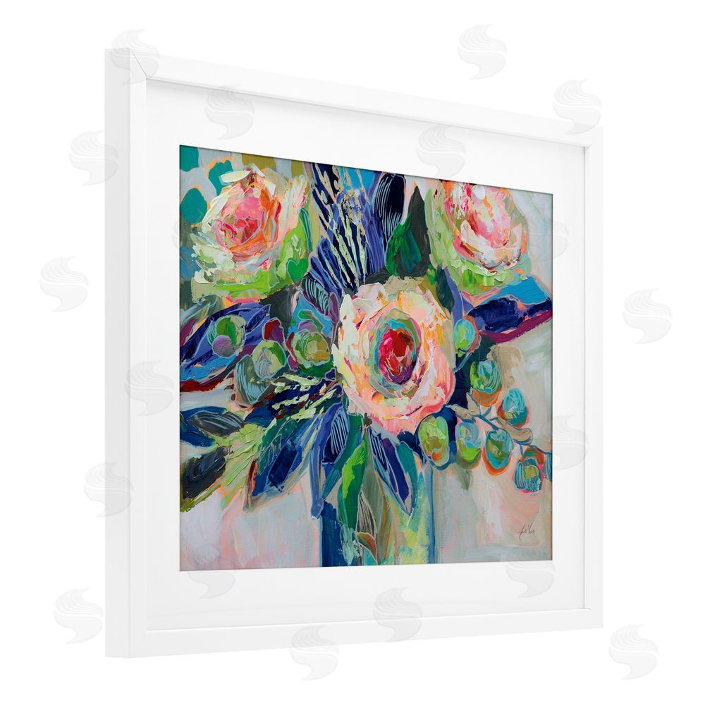 Jeanette Vertentes Centered Triple Blooms White Framed Print Under Glass Wall Art