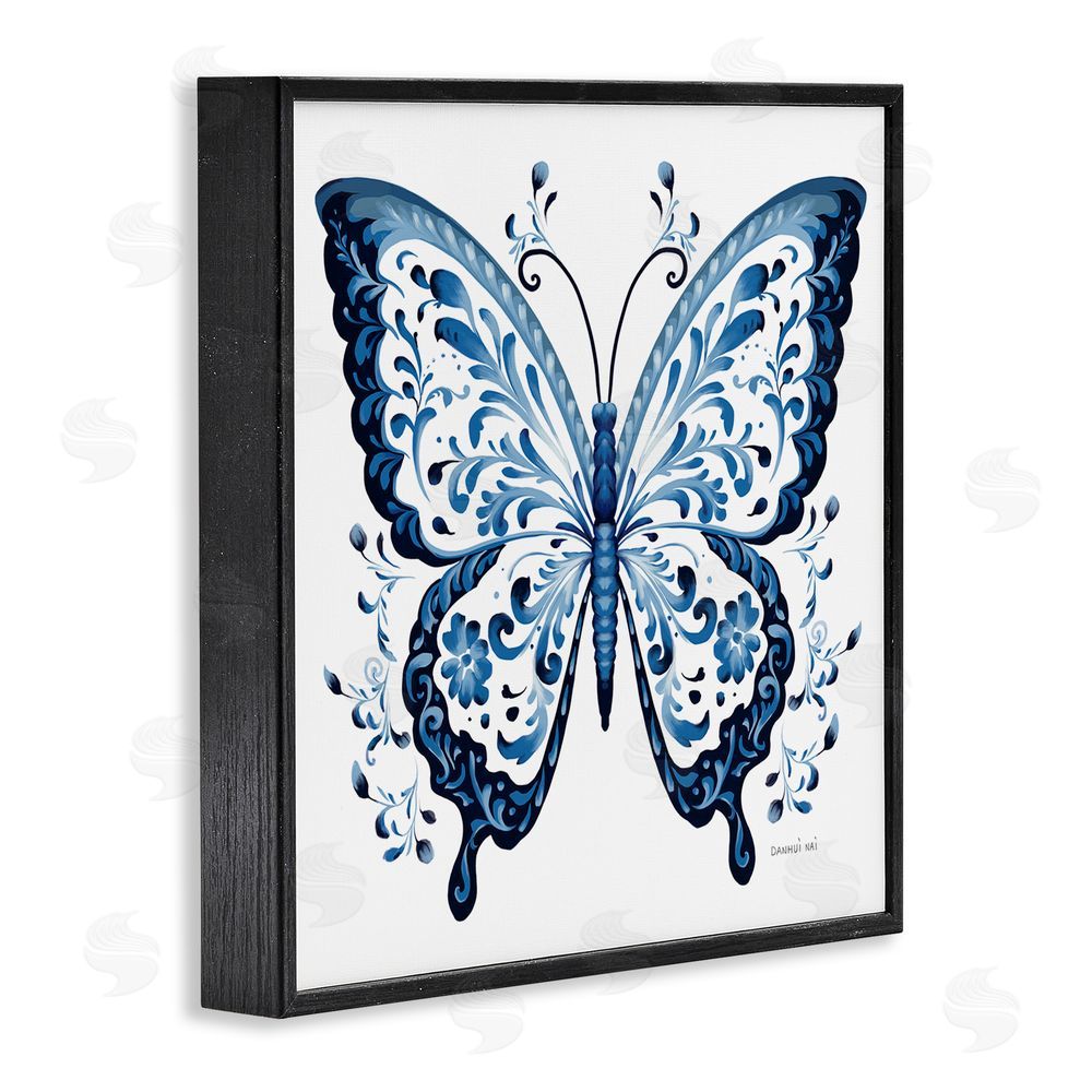 Danhui Nai Blue Butterfly Boho Pattern Black Framed Giclee Wall Art Print