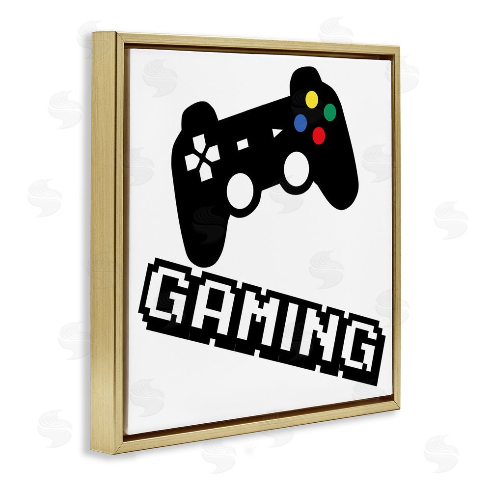 Marcus Prime Playful Pixel Gaming Gold Floating Frame Canvas Wall Art Print