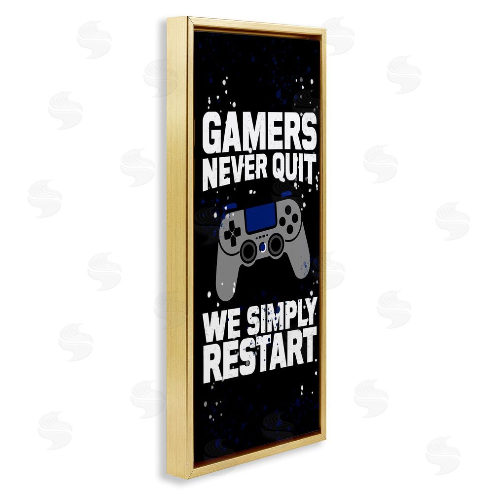 Kim Allen Never Quit Simply Restart Gold Floating Frame Canvas Wall Art Print